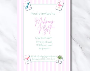 Invitation nuit de Mahjong de Palm Springs | Modèle de toile modifiable | Invitation à une soirée mahj | Téléchargement numérique