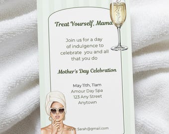 Modèle d'invitation au spa pour la fête des mères | Faites-vous plaisir maman | Toile modifiable | Numérique et imprimable 5 x 7 | Téléchargement instantané