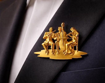 Vintage JJ Gold Tone Orchestra Musicians Brooch – Wearable Art Statement Jewelry