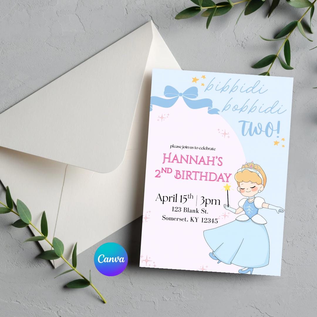 Bibbidi Bobbidi Two Birthday Invitation | 2nd Birthday Princess Party ...