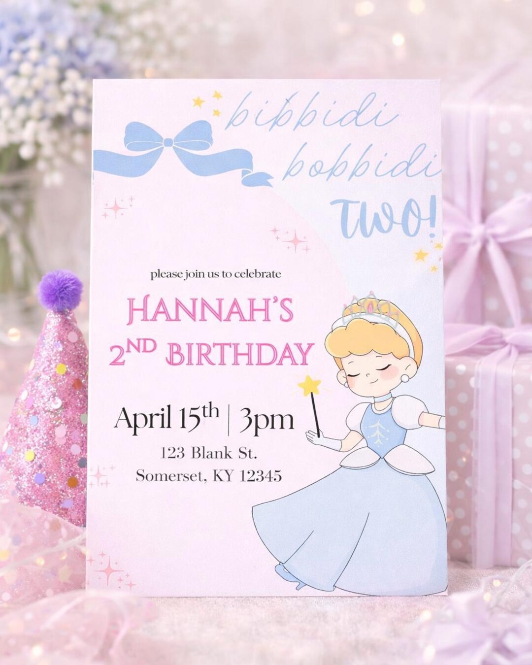 Bibbidi Bobbidi Two Birthday Invitation | Princess Fairytale 2nd ...