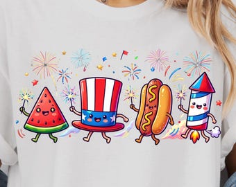 Cute 4th of July Shirt, Retro Americana Doodle Tee, Comfort Colors 1717 Patriotic Fireworks Top, Kawaii Fourth of July Summer BBQ Graphic