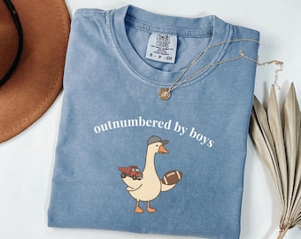 Funny Goose Mama Shirt, Outnumbered by Sons Gift, Mother's Day Gift for Her, Comfort Colors Boy Mom Apparel, Retro Sports T-Shirt