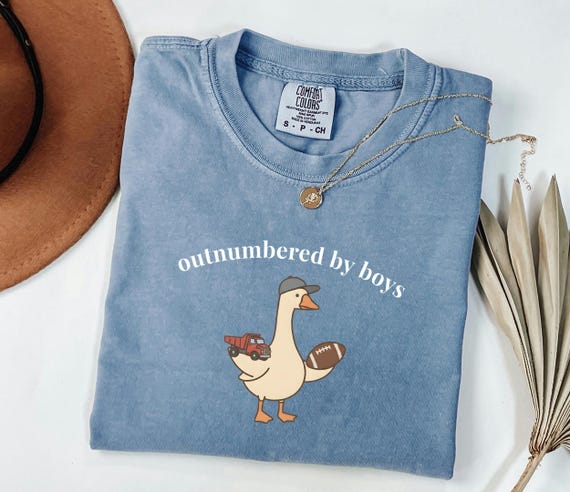 Funny Goose Mama Shirt, Outnumbered by Sons Gift, Mother's Day Gift for Her, Comfort Colors Boy Mom Apparel, Retro Sports T-Shirt