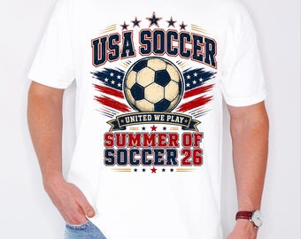 USA Soccer Shirt, Comfort Colors 1717 Summer Of Soccer 26 Tee, Retro American Flag Football Top, Vintage Gameday United We Play Graphic
