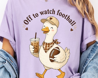 Off To Watch Football Shirt, Comfort Colors 1717 Cute Duck Game Day Tee, Vintage Fall Sports Iced Coffee Top, Cozy Football Mama Graphic