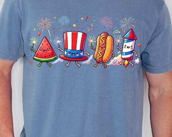 Retro Americana T-Shirt, Comfort Colors 1717 Country Music Festival Outfit, Cute 4th of July Graphic Tee, Summer Concert Doodle Collage Top