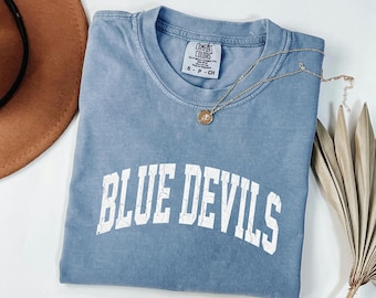 Comfort Colors Blue Devils Shirt, Retro Mascot Tee, Football Game Day Gift For Fan, Distressed Athletic Apparel, University Alumni Top