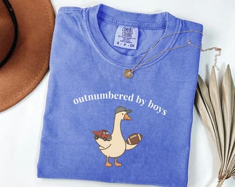 Funny Goose Mama Shirt, Outnumbered by Sons Gift, Mother's Day Gift for Her, Comfort Colors Boy Mom Apparel, Retro Sports T-Shirt