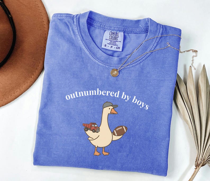 Funny Goose Mama Shirt, Outnumbered by Sons Gift, Mother's Day Gift for Her, Comfort Colors Boy Mom Apparel, Retro Sports T-Shirt image 1