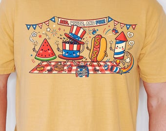 Red White and Fun Shirt, Comfort Colors 1717 Patriotic Mama Tee, 4th of July Matching Family Top, Americana Picnic Doodle Collage Clothing