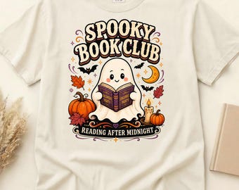 Spooky Book Club Shirt, Comfort Colors 1717 Cute Halloween Ghost Tee, Vintage Reading After Midnight Top, Cozy Fall Autumn Bookish Clothing