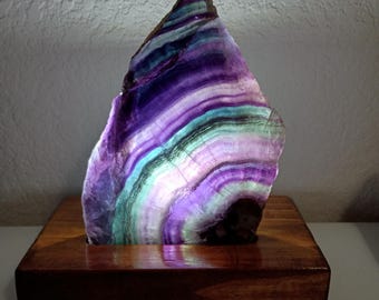 Fluorite Slab with Custom Light Wood Base