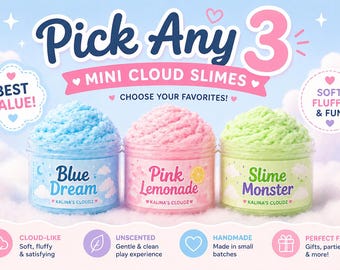 Pick Any 3 Mini Cloud Slimes | Slime Bundle for Kids | Fluffy Sensory Slime Set | Gift Set | Best Value Slime Bundle