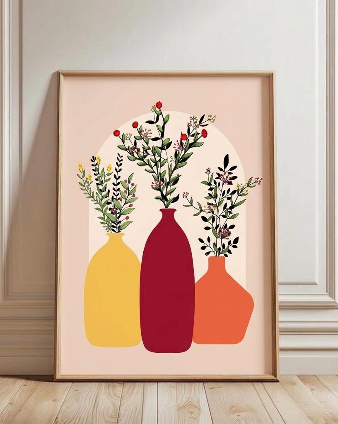 Mid Century Modern Botanical Wall Art Printable, Colorful Vase Flowers ...