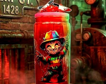 Freddy Kruger Horror Blood Drip 16oz Tumbler with Decorated Lid