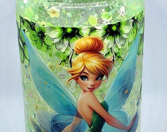 Tinkerbell Snowglobe Tumbler 16oz, Fairy Glitter Cup, Resin Lid Tumbler, Disney Inspired, Butterfly Cup, Magical Gift for Her