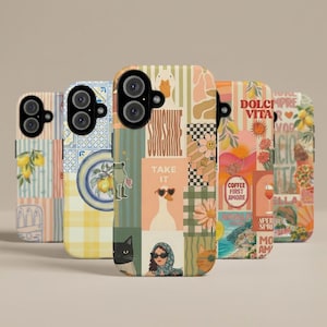 Collage Phone Case, Retro Patchwork iPhone Samsung, Dolce Vita Flowers Lemons (MagSafe Compatible)