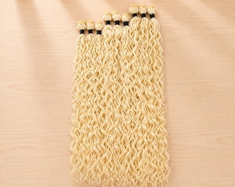 9 Brazilian Curly Blonde  613/20 Hair Weave Bundle 20",24",28", Organic Bio Fiber Extensions