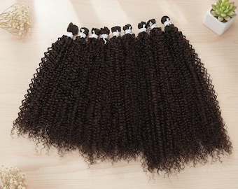 Brazilian Black Brown Curly Hair Weave | Organic Bio Fiber, Tangle-Free Extensions (24"-26")