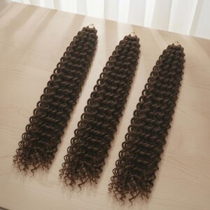 3 paquetes de cabello sintético de ondas profundas para crochet – Trenzas de ondas de agua color marrón oscuro, extensiones rizadas
