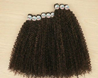 Extensiones de cabello rizado brasileño color castaño rojizo de 24" a 26" / Fibra orgánica biológica, sin enredos