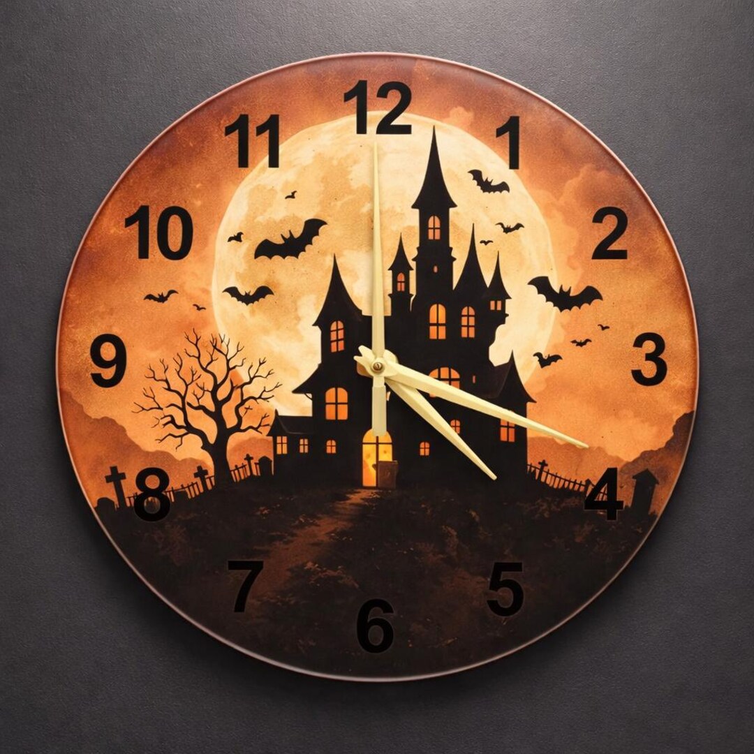 Haunted House Silhouette Wall Clock | Spooky Glass Wall Decor | Gothic ...