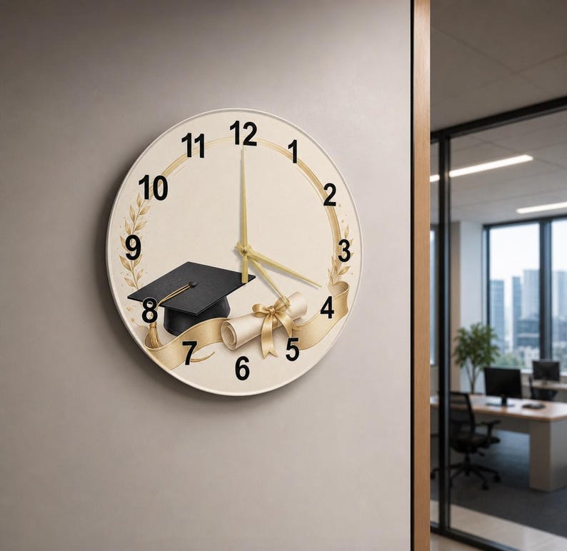 Graduation Ribbon Art Glass Wall Clock, Achievement Award Decor ...