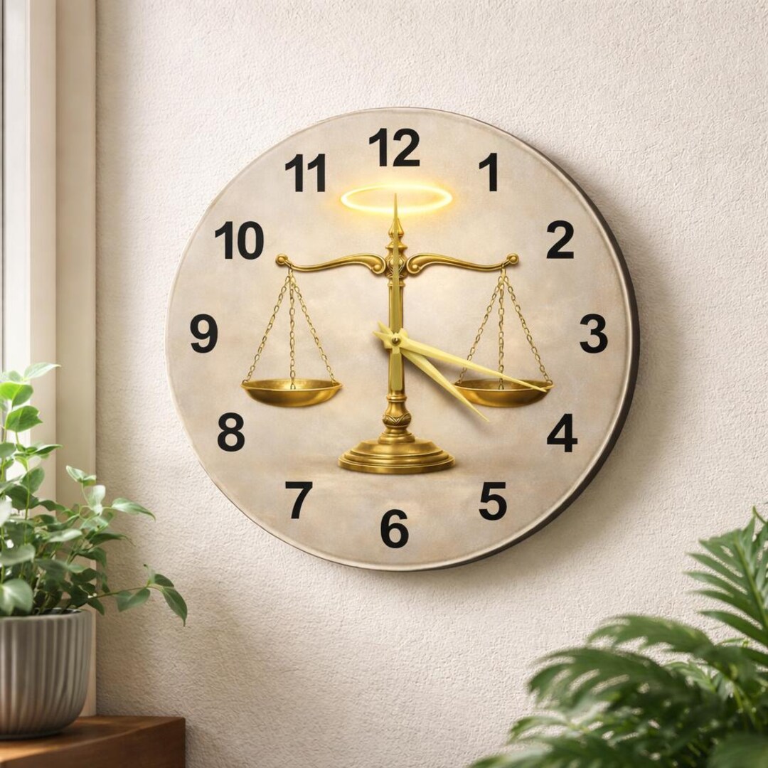 Celestial Balance Glass Wall Art Clock - Justice Scale Design for Legal ...