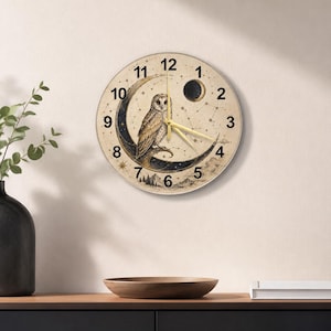 Orologio in vetro con costellazione del gufo mistico, decorazione murale rotonda con cielo notturno celeste, uccello astrale per la camera da letto