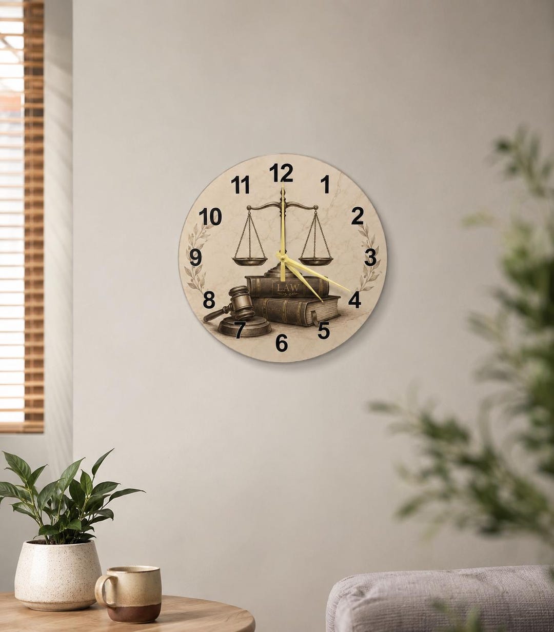 Legal Scales Round Glass Wall Clock, Modern Law Office Decor, Attorney ...