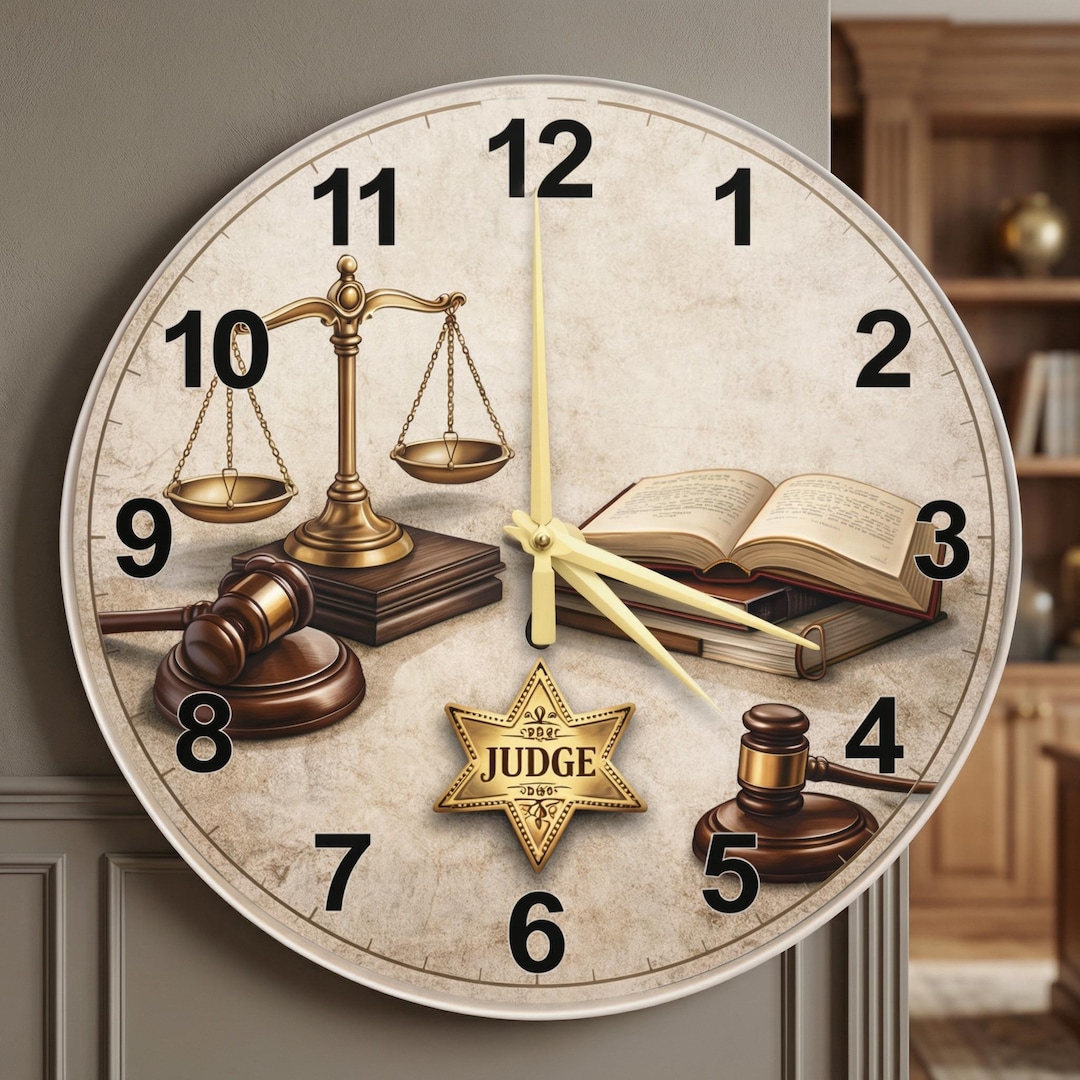 Judge Court Disk Legal Wall Clock | Scales of Justice Glass Art for ...