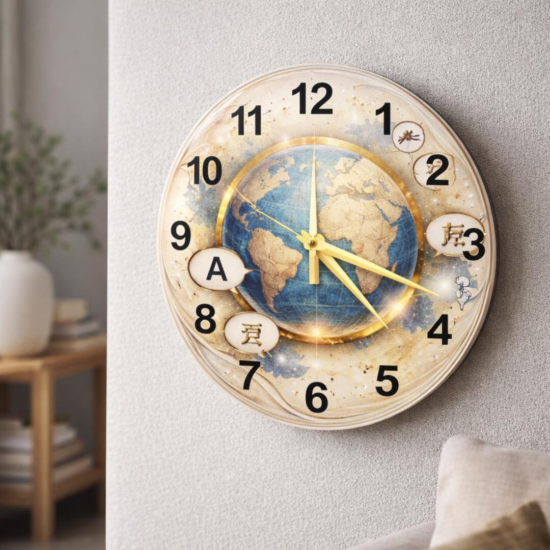 Global Communication Glass Clock | Translator Language Globe Art ...