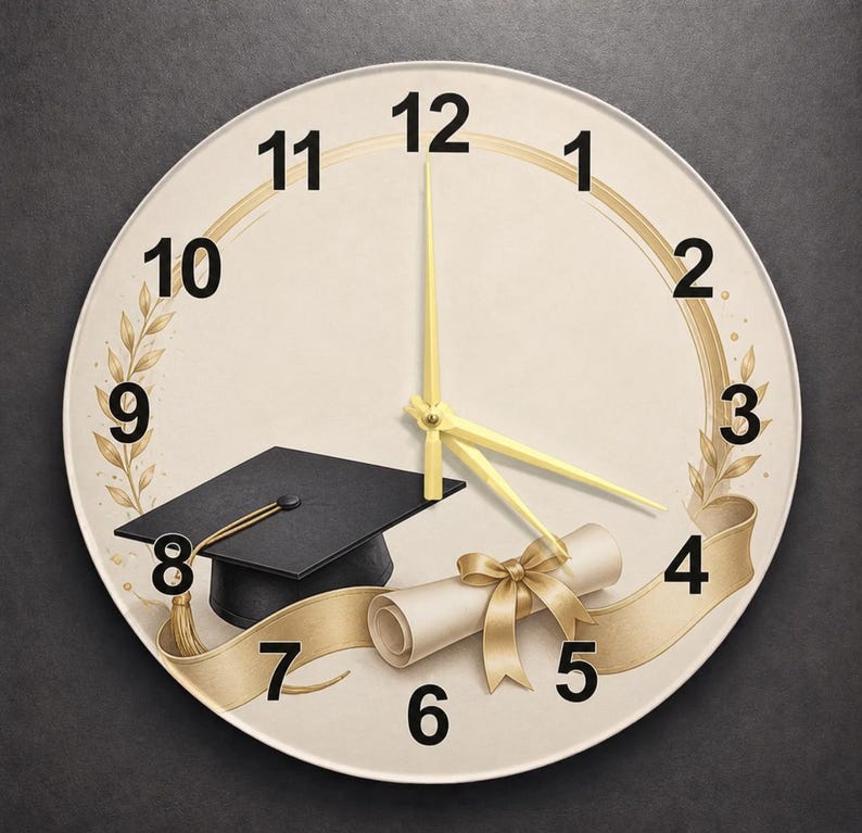 Graduation Ribbon Art Glass Wall Clock, Achievement Award Decor ...