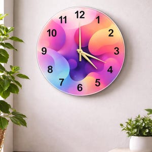 Vibrant Blob Art Glass Clock | Modern Abstract Wall Decor | Funky Gradient Timepiece for Eclectic Home | Unique Aesthetic Gift