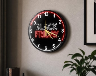 ブラックフライデー ネオンリングガラス壁掛け時計、モダンな発光円形アート作品、現代的な生活のための丸型ミニマリスト時計