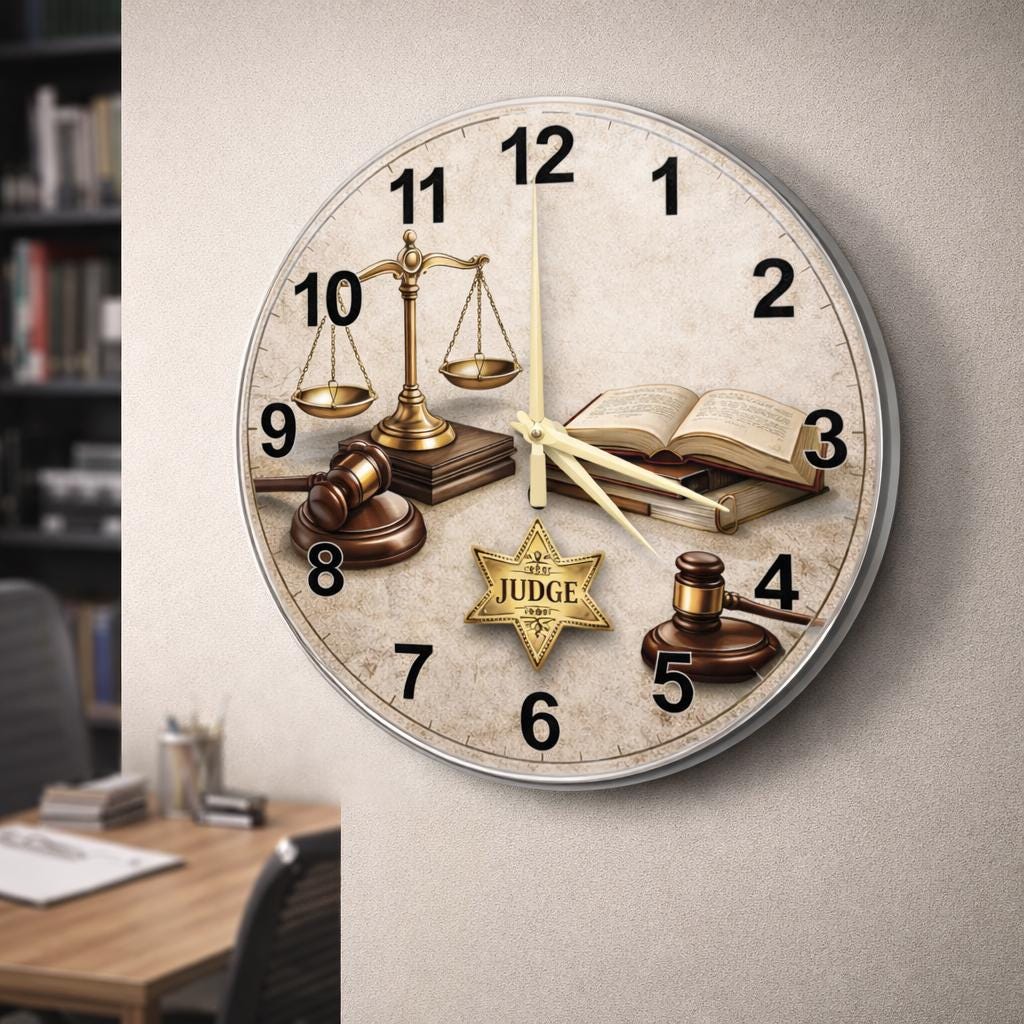 Judge Court Disk Legal Wall Clock | Scales of Justice Glass Art for ...