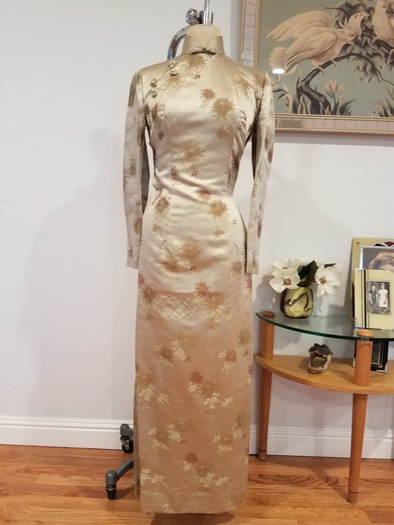 1950s Gold Cheongsam Dress/Gown - image 1