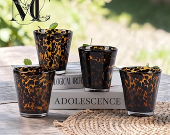 Amber Tortoiseshell Glass Cup Whiskey Tumbler Heat Resistant Drinking Glass Barware