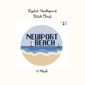 Newport Beach Needlepoint Rund | Kustkanvas | 13 och 18 mesh ingår