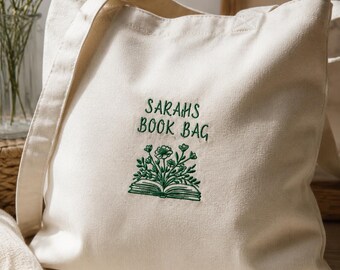 Personalized Embroidered Book Bag, Book Tote Bag, Bookworm Tote Bag, Bookworm Gift Idea, Book Lover Gift Idea, Cute Book Tote, Casual Tote