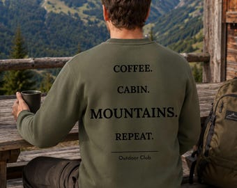 Mountain Sweatshirt for Nature Lovers, Hiking Sweater, Outdoor Gift, Backprint Camping Crewneck, Adventure Pullover, Outdoor Club Gift