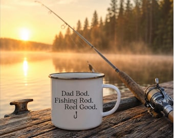 Dad Bod Fishing Rod Enamel Mug, Personalized Fishing Gift, Camping Mug for Dad, Funny Fishing Dad Cup, Fathers Day Gift, Fishing Lover Gift