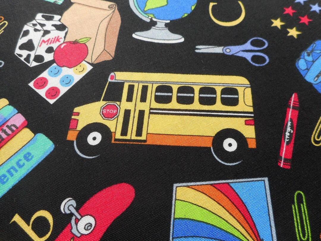 Brand New School Bus and Supplies Fabric 100 Cotton 18 Inches X 44