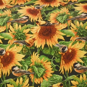 Brand New Sunflower and Birds Fabric   100% Cotton 18&quot; x 44&quot;     (Half Yard)