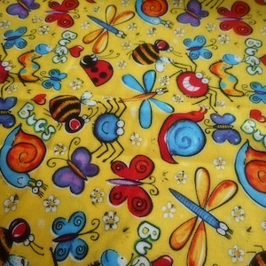 Brand New Yellow with Bugs 100% Cotton Fabric 18&quot; x 44&quot;   (Half Yard)