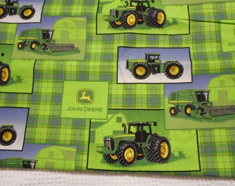 Brand New John Deere Green background Fabric 100% Cotton 18"L  x 44"W     (Half Yard)
