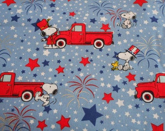 Brand New Snoopy Patriotic and Red Truck Fabric 18" x 44" 100% Cotton