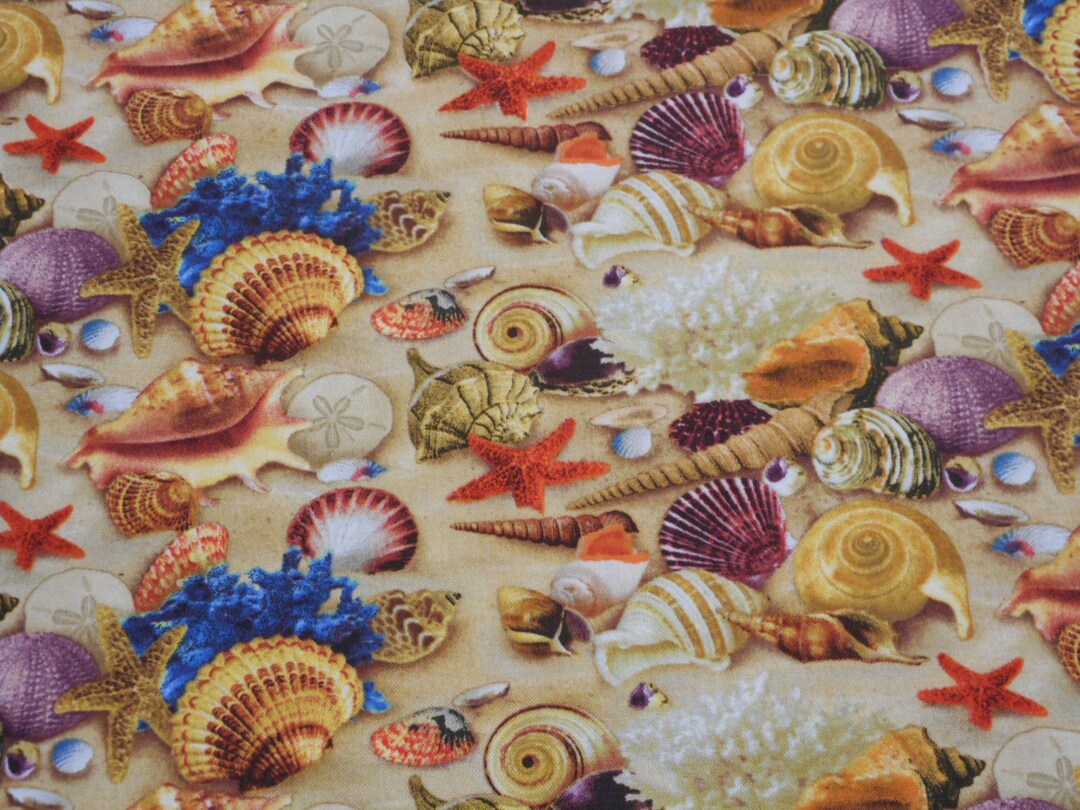 Ocean Shell Textiles Brand New Nautical Sea Shell Fabric 100% Cotton 18