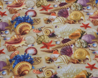 Brand New Nautical Sea Shell Fabric 100% Cotton 18" x 44"          (Half Yard)